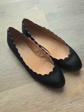 J. Crew Black Scalloped Edge Ballet Flats